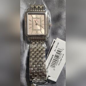 Michele Silver Watch with Diamond Accents